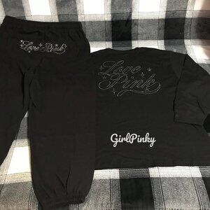 VS PINK CAMPUS SWEATPANTS & CAMPUS TEE LIMITED EDITION BLACK & BLING LOGO XS-XXL